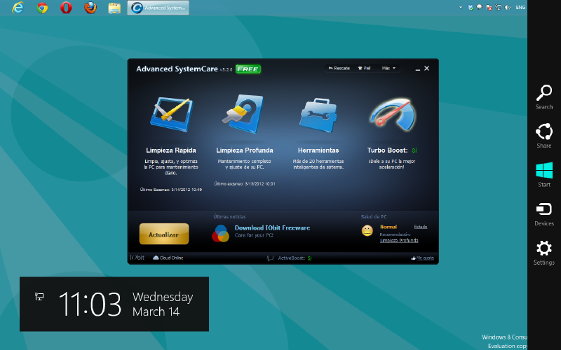 Advanced SystemCare ejecutándose en Windows 8