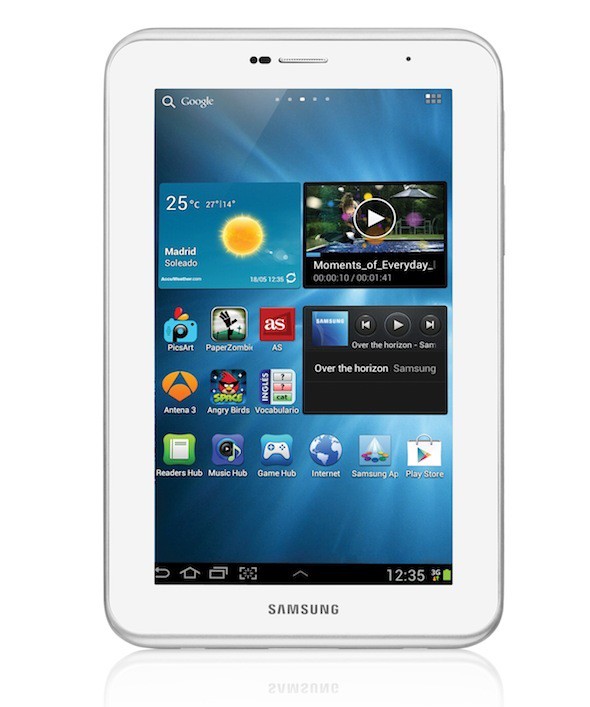 Vista frontal de la Samsung Galaxy Tab 2 de 7 pulgadas en blanco