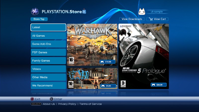 Imagen de la página de inicio de PlayStation Store