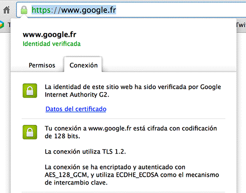 La licencia SSL de Google Francia, verificada por Google