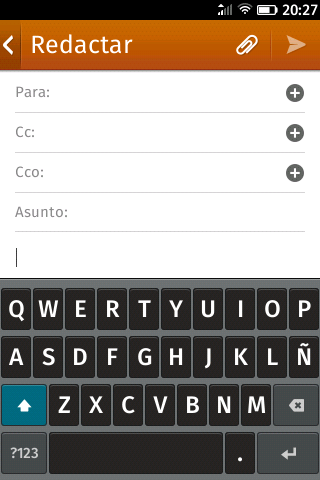 Captura de pantalla del cliente de correo en Firefox OS