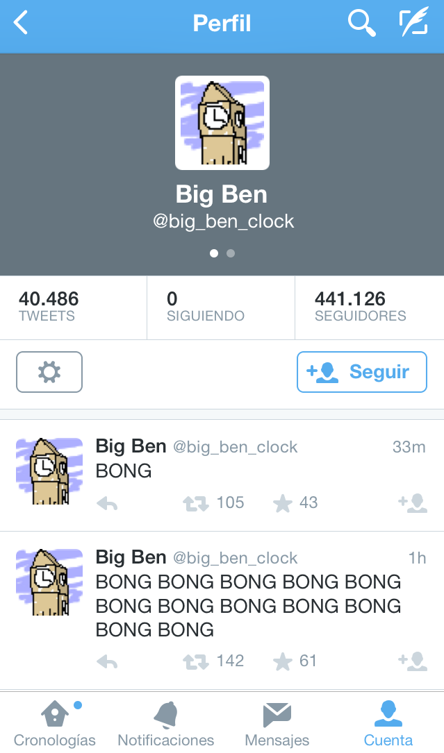 Captura de la cuenta de Twitter de Big Ben Clock