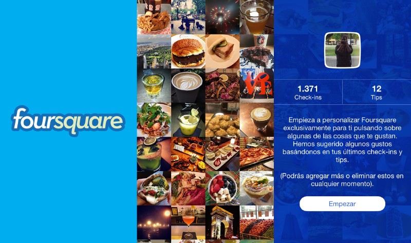 Pantalla de inicio de Foursquare Pantalla de inicio de Foursquare