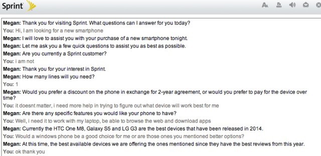 Captura de chat con Sprint