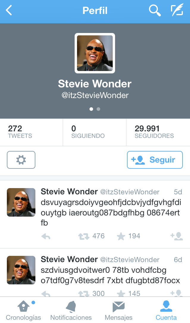 Captura de la cuenta de Twitter de Stevie Wonder